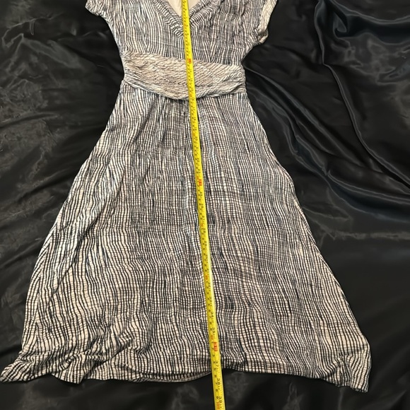 Deletta Anthropologie M Cream Blue Plaid Short Sleeve Jersey Knit Midi Dress - Picture 7 of 7